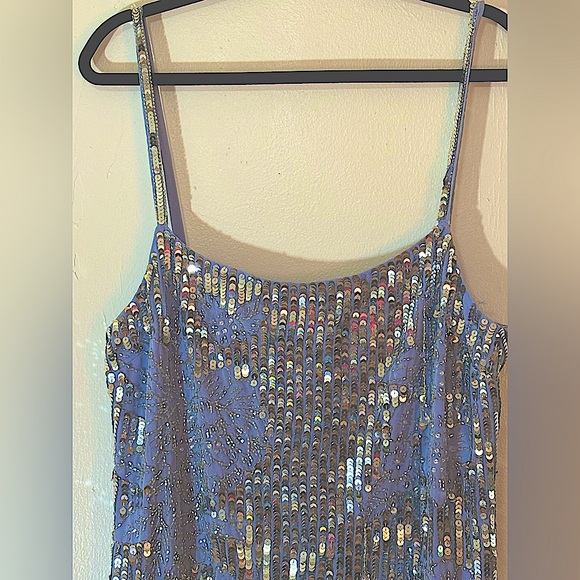 NWT ASOS Lavender, Silver Sequin Floral Midi w/ Faux Feather Hem Size 12 - Picture 11 of 16